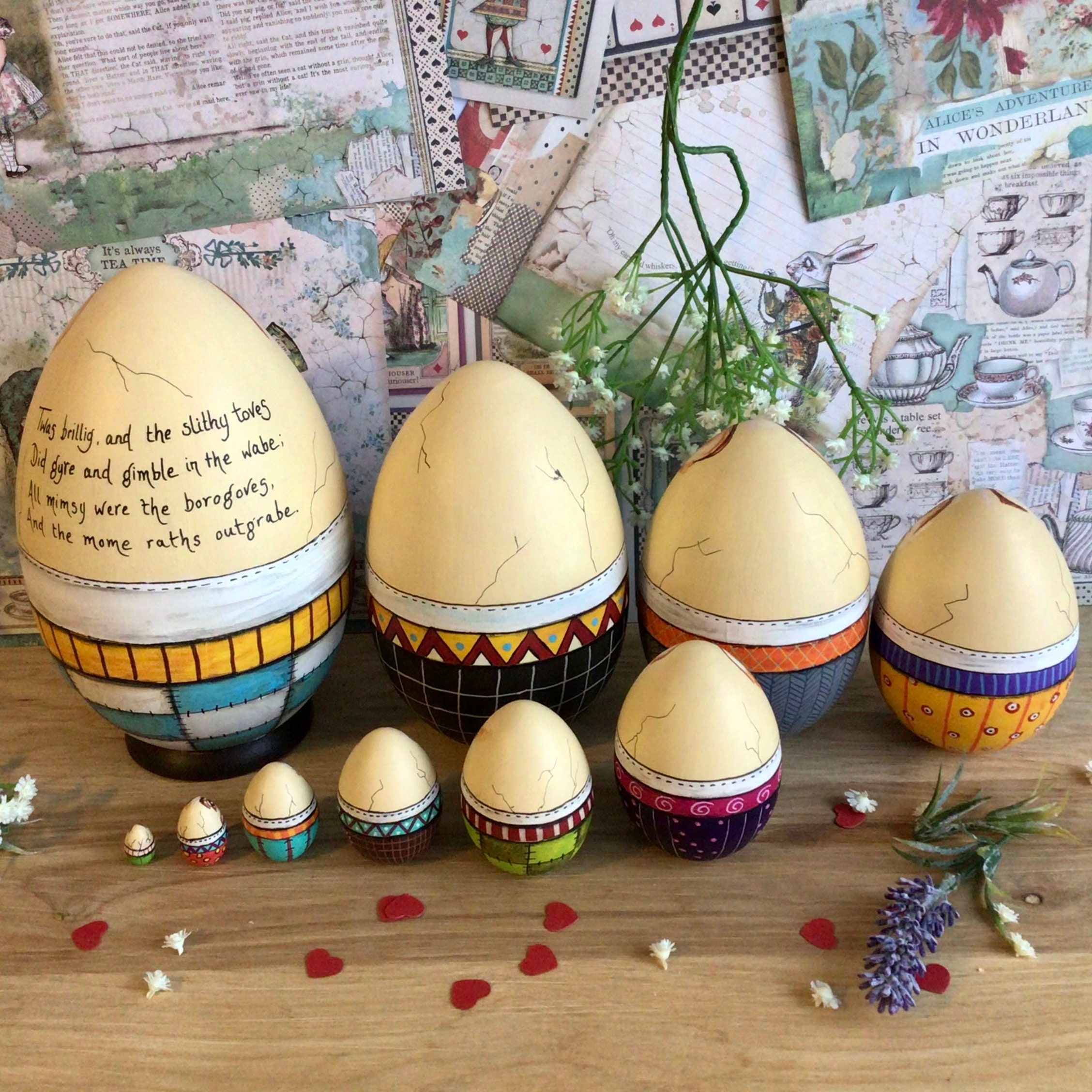 Massive Humpty Dumpty set of 10 nesting egg dolls from Alice Etsy