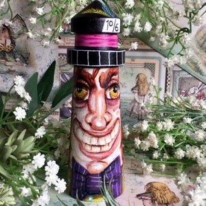 Mad Hatter Lighthouse portrait doll hand painted in Scotland. Alice in Wonderland wooden art doll Carroll, Disney, Burton decor or gift
