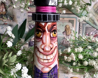 Mad Hatter Lighthouse portrait doll hand painted in Scotland. Alice in Wonderland wooden art doll Carroll, Disney, Burton decor or gift