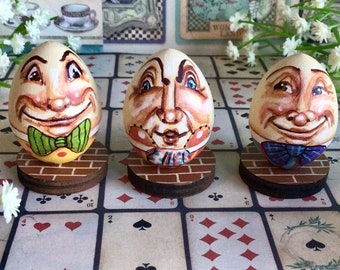 Pick N Mix Humpties. Mini wee curio Humpty. Hand painted miniature Easter Humpty Dumpty portrait on a wooden egg from Alice in Wonderland
