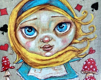 Original painting Alice in Wonderland artwork. Through the Looking Glass. Canvas board art painted by Elle Carling.
