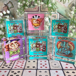 Mini Alice in Wonderland acrylic blocks. Cute Mix n Match decoration or paperweight. Quirky and curious decor gift for Disney / Carroll fans