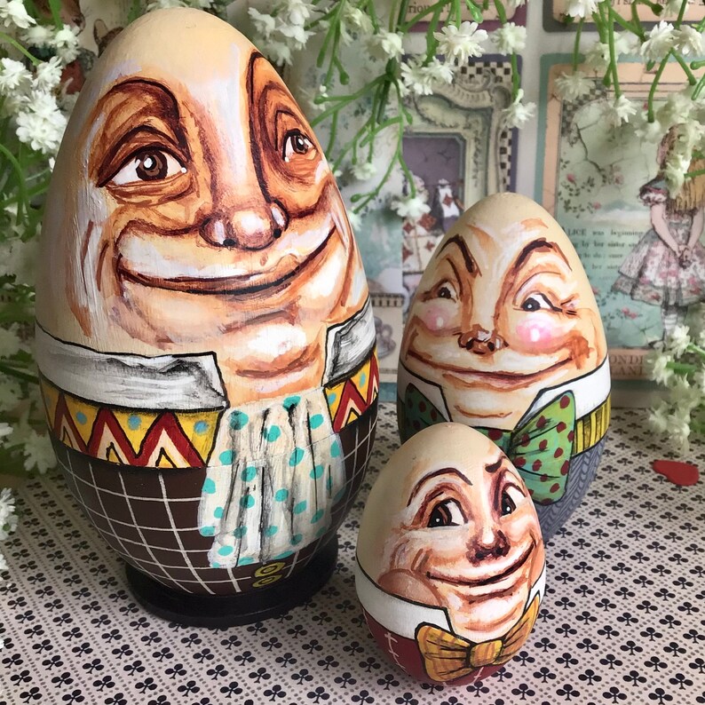 Humpty Dumpty Alice in Wonderland Nesting Egg Dolls. Set of 3 Etsy