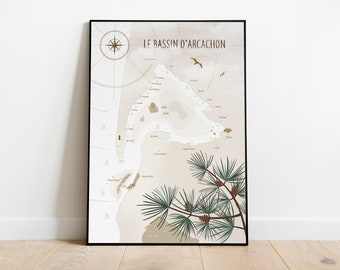 Affiche Carte du Bassin d'Arcachon