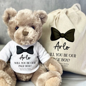 Personalised page boy teddy bear gift for wedding proposal, thank you page boy gift