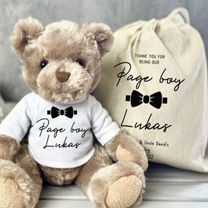 Personalised page boy teddy bear gift for wedding proposal, thank you page boy gift