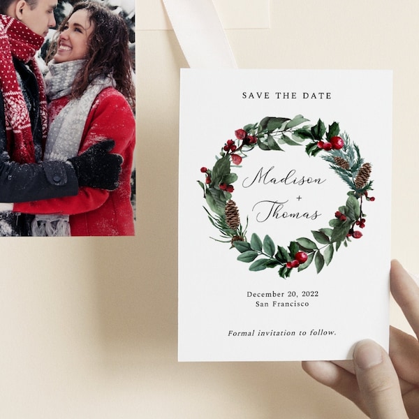 Christmas Save The Date, Winter Wedding Save The Date, Christmas Wedding, Save The Date Template, Christmas Wedding Invitation, Printable