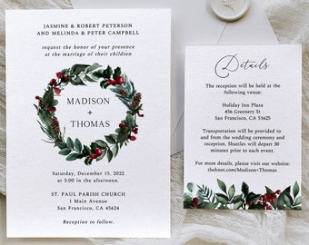 Christmas Wedding Invitation, Winter Wedding Invitation, December Wedding Invite, Christmas Wedding Invitation, Rustic Wedding, Printable