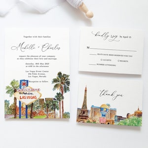 Inviti di nozze a Las Vegas, Suite nuziale di destinazione, Pacchetto matrimonio da viaggio stampabile, Matrimonio a Las Vegas Salva la data, Invito a nozze al casinò
