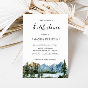 Mountain Lake Bridal Shower Invitation, Lake Bridal Brunch, Printable Photo Bridal Shower, Forest, Woodland, Lake Tahoe, Callie
