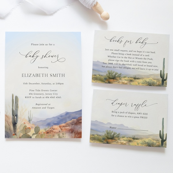 Desert Baby Shower Invitation Suite, Cactus Invitation, Arizona Baby Shower, Scottsdale Baby Shower, Saguaro Invite, Warm Earth Tones, D02