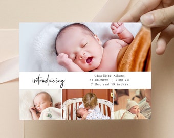 birth announcement card, baby announcement card digital, birth announcement template, newborn baby announcement, instant download, printable