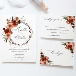 Terrakotta Hochzeitseinladungs-Set, Herbsthochzeitseinladungsvorlage Herunterladen, Herbsthochzeitseinladung, Rost, Erdtöne, Rustikal einladen, F13