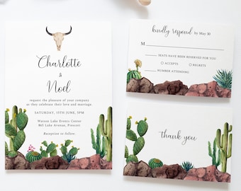 Desert Wedding Invitation Suite, Modèle d’invitation de mariage en Arizona, Mariage Boho, Mariage à destination, Mariage au cactus du sud-ouest, Aster