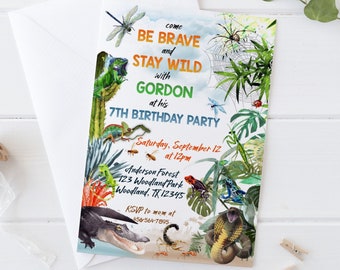 Reptile Birthday Invitation, Creepy Crawly Birthday Party Templates, Be Brave And Stay Wild Invite, Lizard Crocodile Snake Spider Birthday