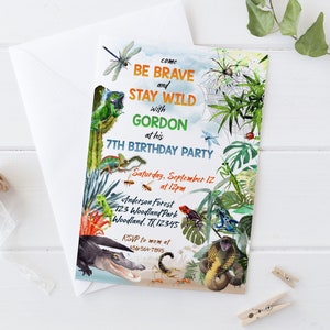 Reptile Birthday Invitation, Creepy Crawly Birthday Party Templates, Be Brave And Stay Wild Invite, Lizard Crocodile Snake Spider Birthday