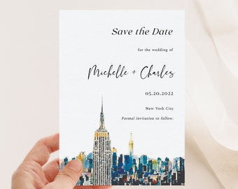 NYC Save The Date, Digital New York City Save The Date, Nyc Skyline Wedding Invite, New York Wedding, Destination Wedding, Personalized