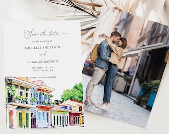 New Orleans Save The Date Template, Printable Destination Wedding, Louisiana, Nola, Mardi Gras, New Orleans Watercolor, DIY Invite
