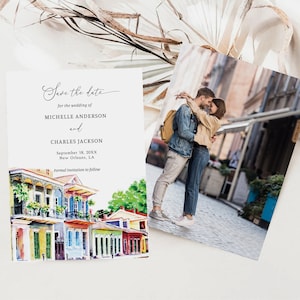 New Orleans Save The Date Template, Printable Destination Wedding, Louisiana, Nola, Mardi Gras, New Orleans Watercolor, DIY Invite