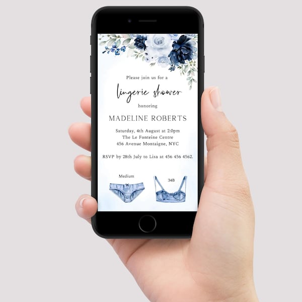 Blue Lingerie Shower Text Message Invitation, Digital Bridal Shower Invite, Paperless Lingerie Shower Invitation, Editable Template