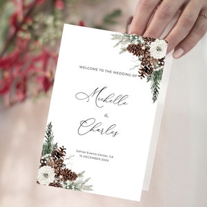 Wintergrüne Hochzeit Programmheft, Programmheft Vorlage, Tannenzapfen, Trauung, Hochzeit, W19