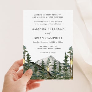 Mountain Wedding Invitation, Destination Forest Wedding, Nature Wedding Printable, Editable Outdoorsy Wedding, Travel Wedding,Forest Wedding