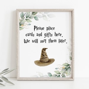 Greenery And Castle Babypartyschild, Zauberer Geschenkschild, Zauberer Karten & Geschenke Schild, Zauberschule Schild, Zauberer Babyparty Vorlage, G003