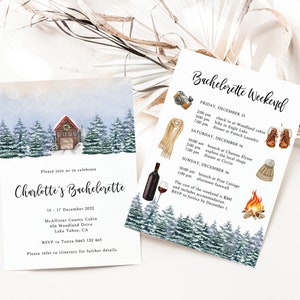 Winter Bachelorette Party, Winter Bachelorette Itinerary, Cabin Bachelorette Invitation, Snow Mountain Bachelorette, Ski Bachelorette Party