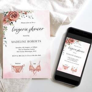 Boho Dessous Shower Einladung, BrautParty Einladung, Florale Dessous Einladung, Editierbare Einladung, Junggesellinnenabzug, Avery