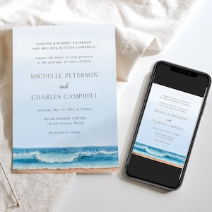 beach wedding invitation, tropical wedding invitation template, palm tree wedding invitation, editable wedding invitation, Palmer