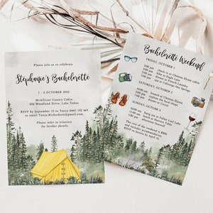 Camping Bachelorette Party Weekend, Bachelorette Weekend, Bachelorette Invitation, Camp Bachelorette, Cabin Invitation, Itinerary Template