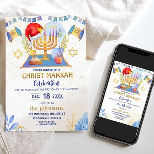 Invitation à la fête Chrismukkah, invitation à Hanoukka, célébration de Hanoukka, Christ Makkah, modèle modifiable, téléchargement instantané