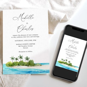 Cancun wedding invitation, Mexico wedding invitation, Hawaii wedding invitation, beach wedding invitation, tropical wedding invite, Isla