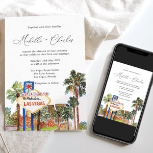Anuncio de fuga de Vegas, invitación de boda de destino Las Vegas, invitación de boda de casino, guardar la fecha Vegas, invitación personalizada, bricolaje