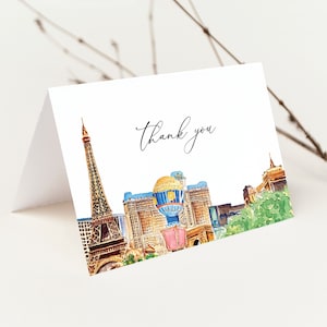 Gracias de boda de Las Vegas, tarjeta de agradecimiento de boda de destino, nota de agradecimiento de Las Vegas, favor de boda de París, regalo de agradecimiento