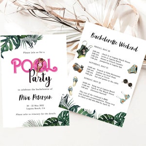 Bachelorette Weekend Invitation, Pool Party Invite, Editable Itinerary, Invitation Template, Party Invitation, Bachelorette Pool Invite