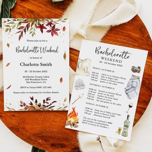 Fall Bachelorette Party, Fall Itinerary, Autumn Weekend Invitation, Editable Template, Instant Download, Digital Party Invite, Burnt Orange image 1