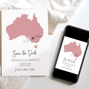 Australia Save the Date Template with Postcard, Travel Invitation, Editable Wedding Invite, Printable Card, Australian Map image 2