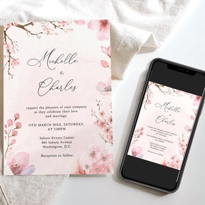 Cherry Blossom Wedding Invitation, Spring Blossom Wedding Invitation, Pink Floral Wedding Invitation, DC Wedding Invitation