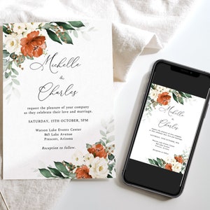 Terracotta Wedding Invitation, Burnt Orange Wedding Invite, Boho Wedding Template, Fall Wedding Invite, Terracotta Invitation, Rustic, G16