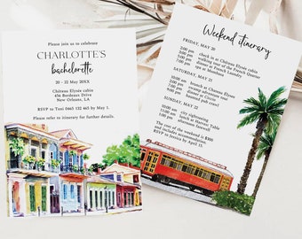 New Orleans Bachelorette Weekend Invitation, Louisiana Bachelorette Invitation, Nola, Mardi Gras, Printable Destination Invite