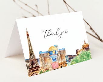 Las Vegas Wedding Thank You, Destination Wedding Thank You Card, Las Vegas Thank You Note, Paris Wedding Favor, Thank You Gift