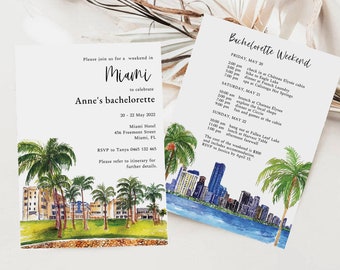 Miami Bachelorette Weekend Invitation, Florida Weekend Itinerary, Miami Birthday Weekend,  Printable Destination Invite, Miami Evite