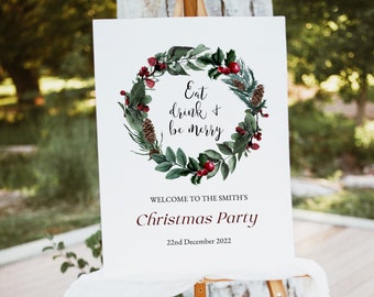 Christmas Party Sign, Christmas Welcome Party Sign, Holiday Party Sign Template, Welcome Sign For Christmas Party, Editable Christmas Decor