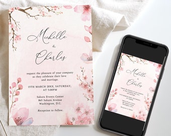 Cherry Blossom Wedding Invitation, Spring Blossom Wedding Invitation, Pink Floral Wedding Invitation, DC Wedding Invitation