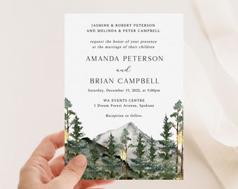 Mountain Wedding Invitation, Destination Forest Wedding, Nature Wedding Printable, Editable Outdoorsy Wedding, Travel Wedding,Forest Wedding