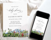 Mt Rainier Baby Shower, Mountain Baby Shower Invitation Template, Wildflower Baby Shower, Spring Baby Shower, Bohemian Woodland Rustic