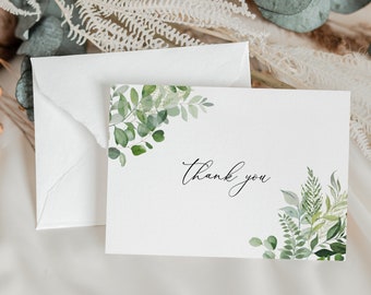 Greenery Thank You Card, Wedding Thank You Card, Editable Template, Folded Card, Printable Card, Botanical Card, Boho Thank You Card, GR004