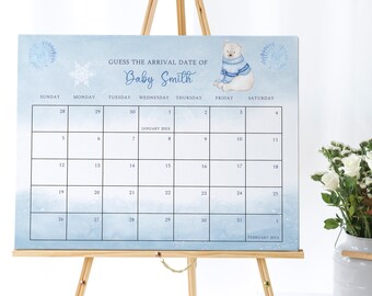 Schneeflocke Terminkalender, BabyParty Spiel, Guess The Due Date, Eisbär, Guess Baby's Birthday, BabyVorhersage, Sofort Download, W05