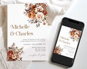 Fall Wedding Invitations, Autumn Wedding Invite, Terracotta Wedding Invite, Burnt Orange Wedding, Fall Leaves, Rustic Wedding, F08